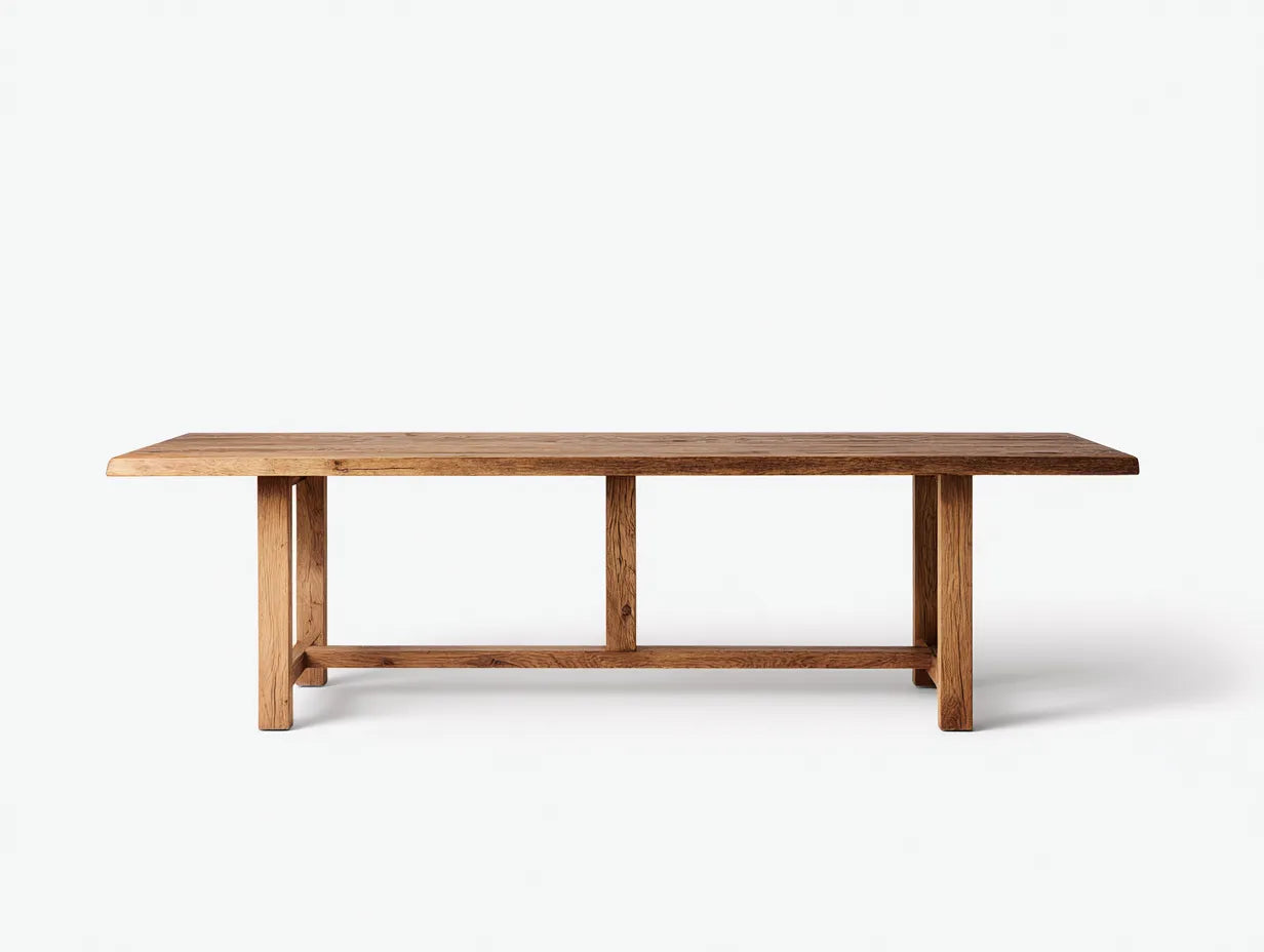 Esstisch rechteckig 240x95x76 cm - Eiche Natur - Massivholzoptik mit Querstrebe für Esszimmer