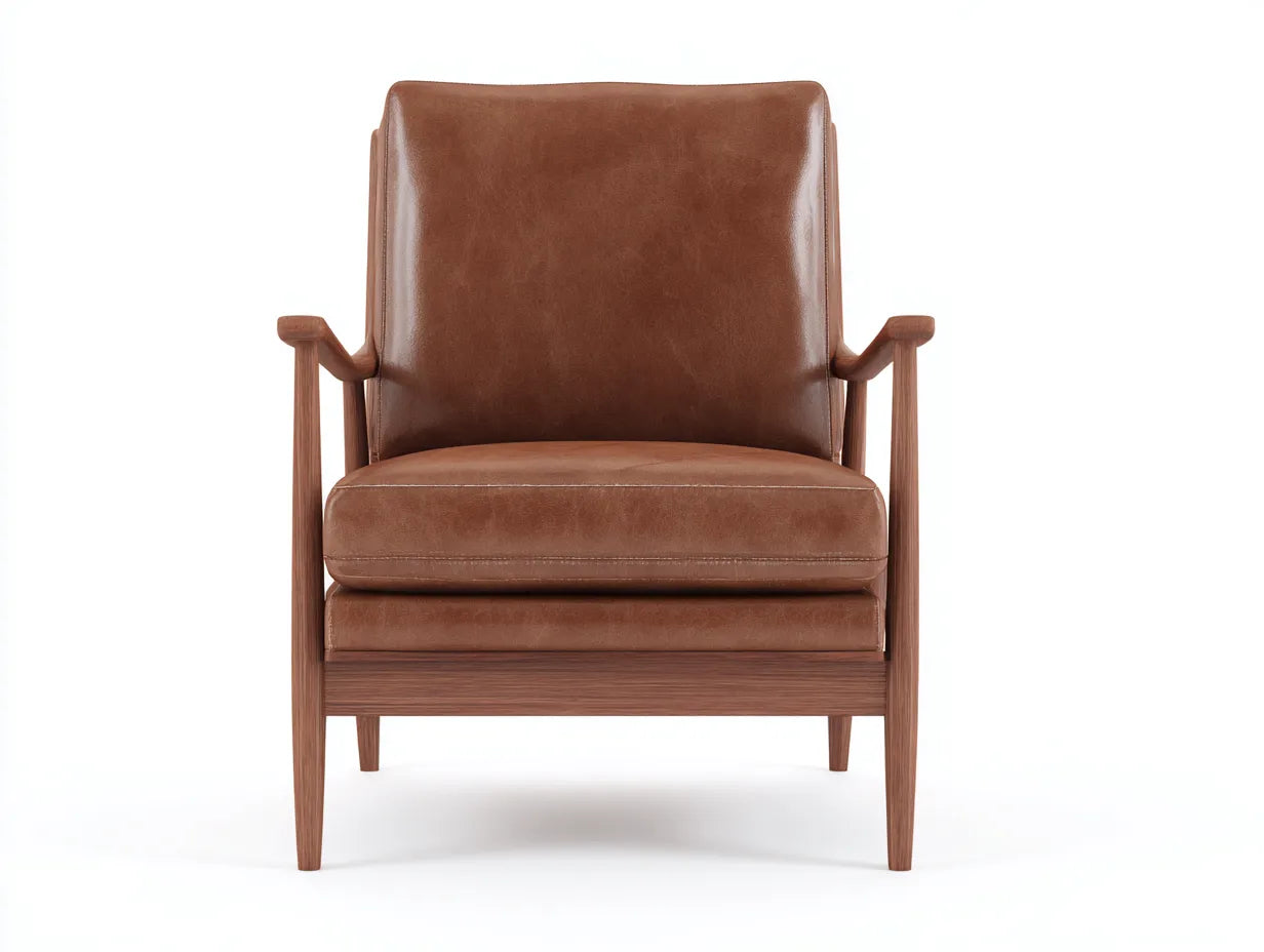 Sessel in Lederoptik 76x89x102 cm - Cognacbraun und Walnussbraun - Mid-Century-Stil für das Wohnzimmer