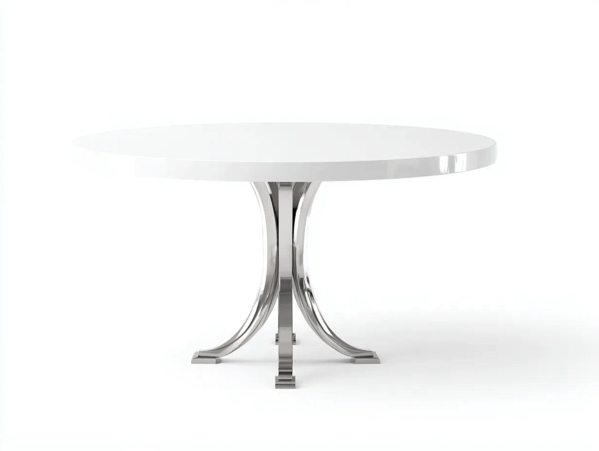 Esstisch rund 125x125x75 cm - Weiß und Silber - geschwungener Metallfuß für Esszimmer