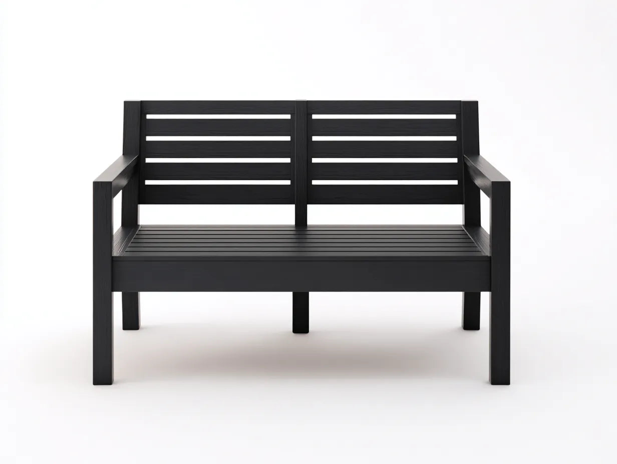 Sitzbank aus schwarzem Holzverbund 134x65x86 cm - Schwarz - breite Gartenbank mit Mittelstrebe