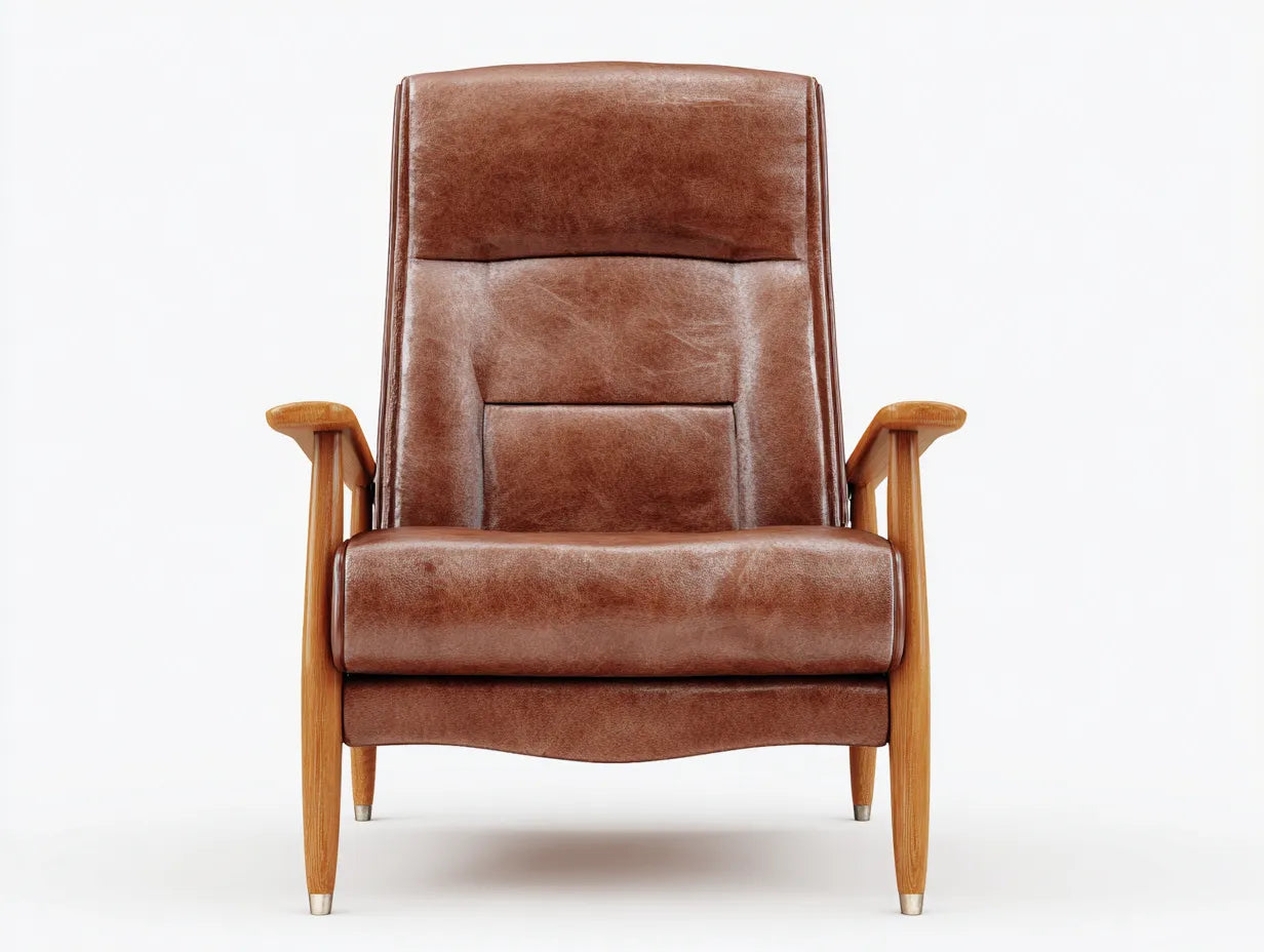 Sessel in Lederoptik mit Holzarmlehnen 70x84x108 cm - Cognacbraun und Honigeiche - Retrodesign für das Wohnzimmer