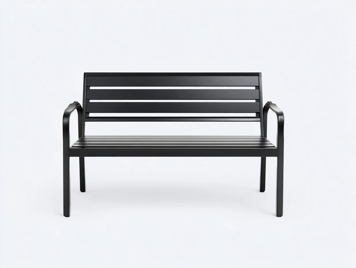 Sitzbank aus schwarzem Metall 138x58x80 cm - Schwarz - Parkbank mit gebogenen Armlehnen