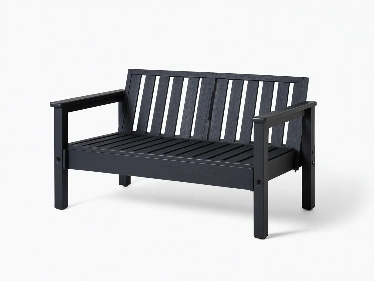 Sitzbank aus schwarzem Holzverbund 138x64x82 cm - Schwarz - Außenbank mit senkrechter Rückenstruktur