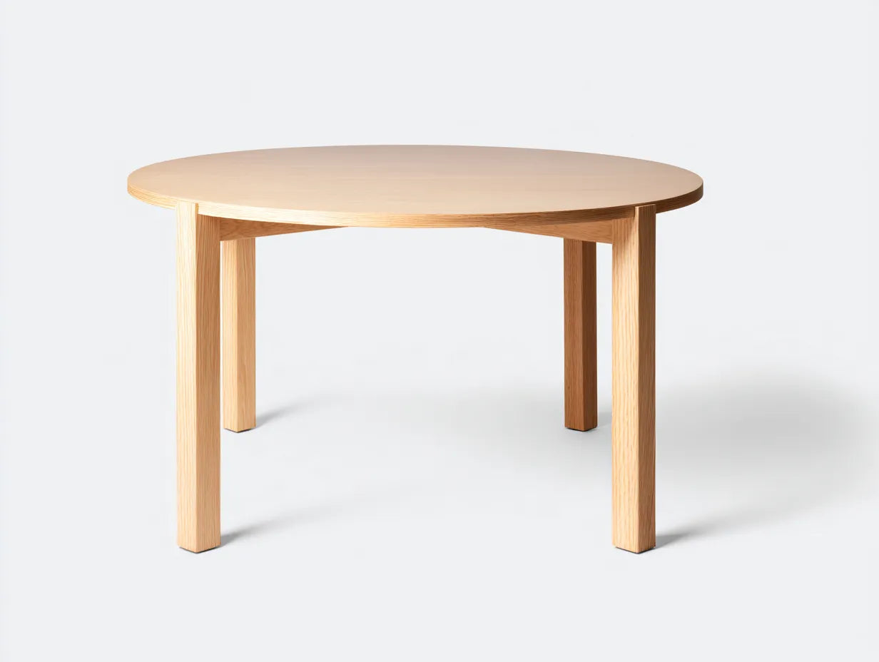 Esstisch rund aus hellem Holz 120x120x75 cm - Eiche Hell - vier Holzbeine für Esszimmer