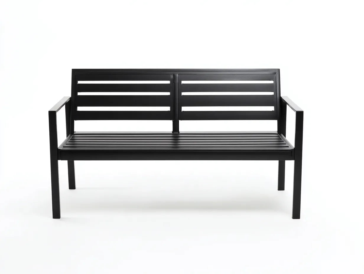 Sitzbank aus schwarzem Metall 136x59x81 cm - Schwarz - Outdoorbank mit geteilter Rückenlehne