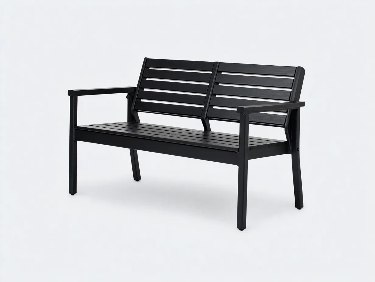 Sitzbank aus schwarzem Holzverbund 132x62x84 cm - Schwarz - Gartenbank mit geraden Armlehnen