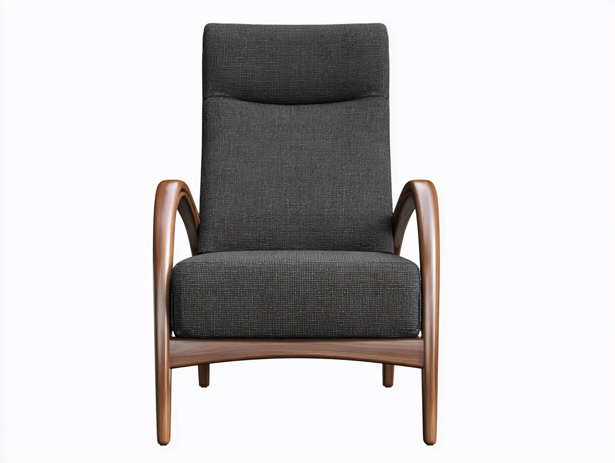 Sessel mit Webstoff 72x86x112 cm - Dunkelgrau und Nussbaum - schlanker Hochlehner für das Wohnzimmer